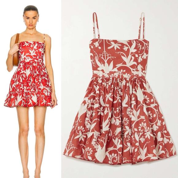 Agua Bendita Lima Maiz Hand‑Embroidered Linen Dress Red Size L - Picture 2 of 11